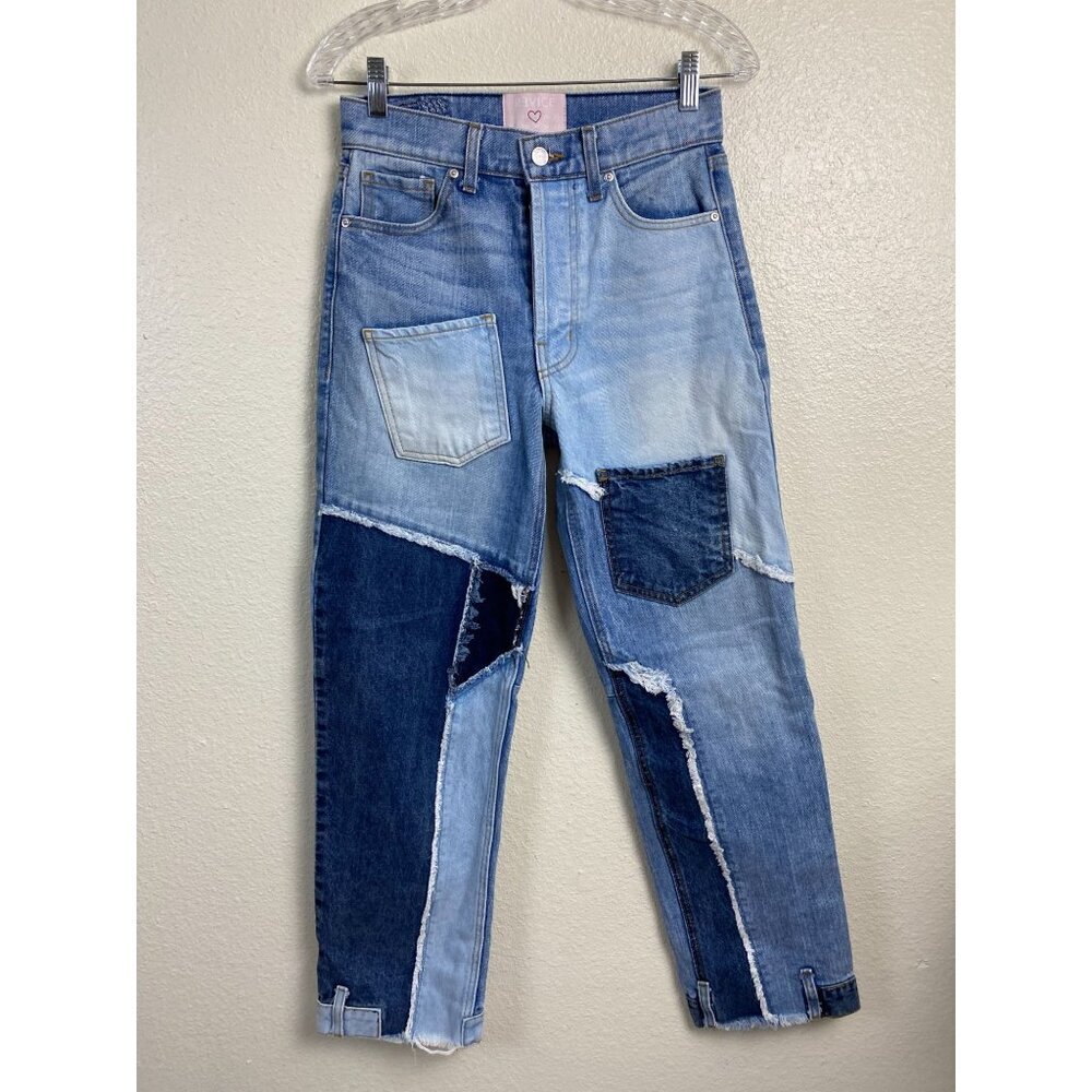 Revice Denim Jeans Women Denim Patchwork Love at First Sight USA Blue Size 25